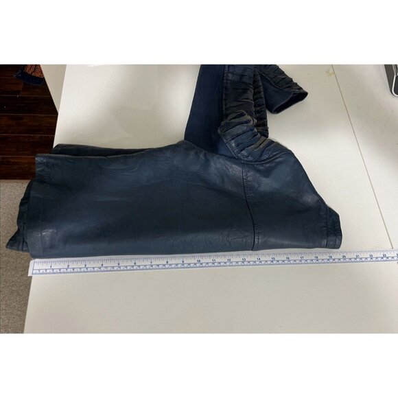 Bano eeMee Blue Leather Moto Jacket Womens Size XS/S - Picture 15 of 16